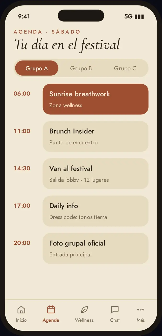 Pantalla de agenda por grupo