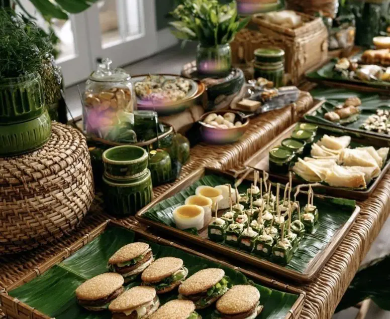 Buffet en hojas de plátano